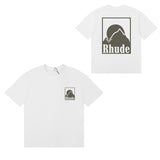 Rhude T Shirts Moon Badge Printing Cotton Casual Short Sleeve Men and Women