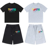 Factory direct trapstar rainbow letter gradient towel embroidery short sleeve t-shirt & fog high street shorts set