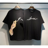 [gram] am peace dove flowing paint graffiti letter starry sky classic logo printing short sleeve couple t-shirt