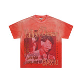 American retro valeforever washed & distressed hotfix rhinestone cotton short sleeve high street star t-shirt