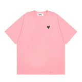 Correct version star kawakubo pla heartembroider short-sleeved pure cotton red heart peach couple t-shirt y