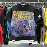 High street style roughplay gorilla print tee - distressed ripped faux layered short sleeve - american retro trend