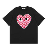 Correct version star kawakubo pla heartembroider short-sleeved pure cotton red heart peach couple t-shirt y