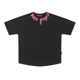 beheaded bear short-sleeved pa flame letter flow paint back logo trendy couple t-shirt