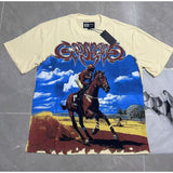 Cross-border wholesale high version gods short-sleeved heavy weight washed fog high street skull pure cotton printed round
