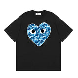 Correct version star kawakubo pla heartembroider short-sleeved pure cotton red heart peach couple t-shirt y
