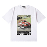 Wholesale high street purple br@nd american style short sleeve loose retro casual t-shirt couple trendy tee