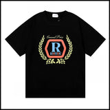 Export wholesale niche american fashion rhu flag floralsprinting double yarn pure cottoncasualloose couple short-sleeved t