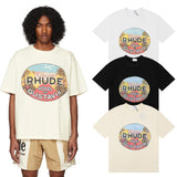Rhude T Shirts Gustavia Hotel Printed Cotton Casual Short Sleeves Men's and Women's