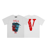 Cross-border supply large v letter lne cherry blossom short half-sleeve sketch embroidery lip print graffiti print short