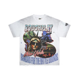 Wholesale american retro rugged play gorilla print t-shirt - distressed, ripped, faux two-piece short sleeve