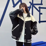 Unisex Baseball Jersey Vintage PU Baseball Uniform Loose Casual Jacket
