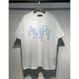 [gram] am flow paint graffiti letter starry sky classic logo print short sleeve couple t-shirt