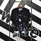 Wholesale off short sleeve ow dissolved arrow gradient starry sky splash ink t-shirt yellow tape warning line love