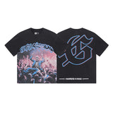 European and american high street gd rock heavy industry washed distressed skull letter speed short sleeve