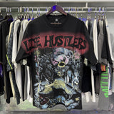 Meichao life husters masked tattoo angel print hotfix rhinestone lettering oversized casual short sleeve t-shirt