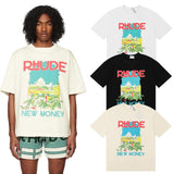 Rhude T Shirts Castle Coconut Windowsill Scenic Cotton Casual Loose Short Sleeve Men and Women