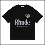 Export wholesale niche american fashion rhu flag floralsprinting double yarn pure cottoncasualloose couple short-sleeved t