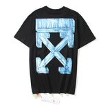 Wholesale off short sleeve ow dissolved arrow gradient starry sky splash ink t-shirt yellow tape warning line love