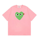 Correct version star kawakubo pla heartembroider short-sleeved pure cotton red heart peach couple t-shirt y