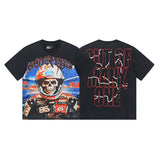 European and american high street gd rock heavy industry washed distressed skull letter speed short sleeve