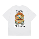 casa casablanca short-sleeved fantasy door letter logo printingstylish round neck short-sleeved t-shirt