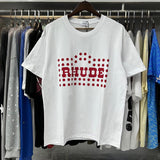 Rhude T Shirts Red Polka Dot Printed Cotton Casual Short Sleeve Men and Women