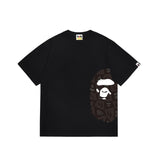 Wholesale japanese style side plaid camo ape head short sleeve color block trendy t-shirt for summer
