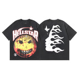 Ss american skull washed and distressed letter loose plus size short sleeve streetwear t-shirt - men's trendy style