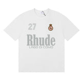 Rhude T Shirts LAGO DI COMO Printed Cotton Casual Short Sleeve Men and Women