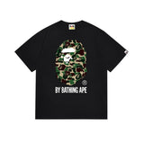 Early spring/summer camo ape head collaboration - little monkey logo print short sleeve couple's trendy tee