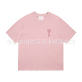 Am short-sleeve macaron color heart embroidery pure cotton loose summer fashion t-shirt crew neck top