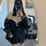 Unisex Baseball Jersey Vintage PU Baseball Uniform Loose Casual Jacket