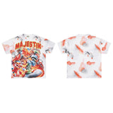Majestik american street style retroprinting distressed loose hot diamond high street style tops short-sleeved t-shirt
