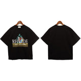 American rhu co-branded marlboro f formula traffic jam coconut tree sunset logo short-sleeved couple t
