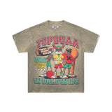 Ss street duaa retro washed and distressed hot-drilled ripped short-sleeved t-shirt