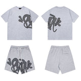 Synaworld american streetwear hip-hop foam print short sleeve sports five-point shorts casual t-shirt set dr