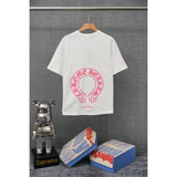 authentic edition chest pocket cross gradient horseshoe flower print short sleeve couple t-shirt