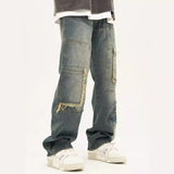 Unisex Jeans Vintage Washed Rough Rim Straight Loose Jeans