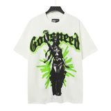 Cross-border foreign trade high version gods short-sleeved heavy weight washed fog high street skull pure cotton printed round