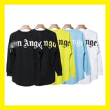 pa long sleeve t-shirt palm tree back letter big logo bat sleeve os dropped shoulders