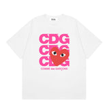 Correct version star kawakubo pla heartembroider short-sleeved pure cotton red heart peach couple t-shirt y