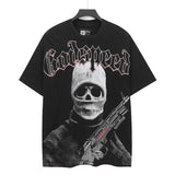 high version gods short sleeve heavy weight washed fog high street skull pure cottonprinting round