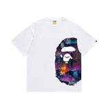 Wholesale japanese style side plaid camo ape head short sleeve color block trendy t-shirt for summer