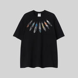 mb short-sleeved python lion head colorful feather wings t-shirt european and american loose couple