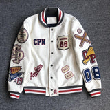 Unisex Baseball Jersey Fall Loose Jacket PU Leather Jacket