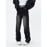 Unisex Jeans Vintage Breasted Design Washed Jeans