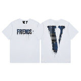 Cross-border supply large v letter lne cherry blossom short half-sleeve sketch embroidery lip print graffiti print short