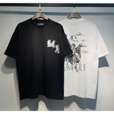 [gram] am flow paint graffiti letter starry sky classic logo print short sleeve couple t-shirt