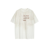 Ac letter print high street washed distressed vintage oversized short sleeve couple t-shirt